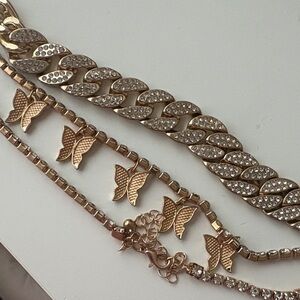 Gold Butterfly Necklace Duo Set